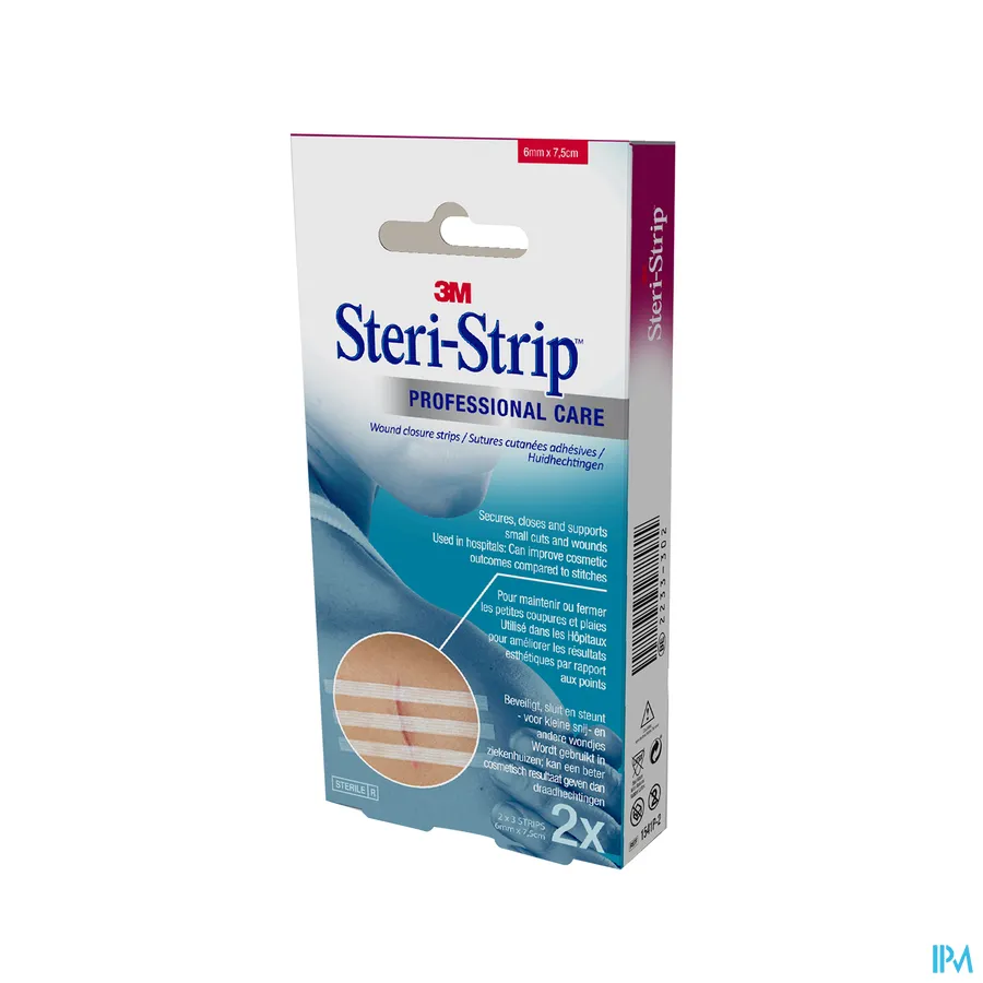 packshot van Steri-Strip Huidhechtstrips voor Kleine Wonden 2 Vellen van 3 x 6 mm x 75 mm