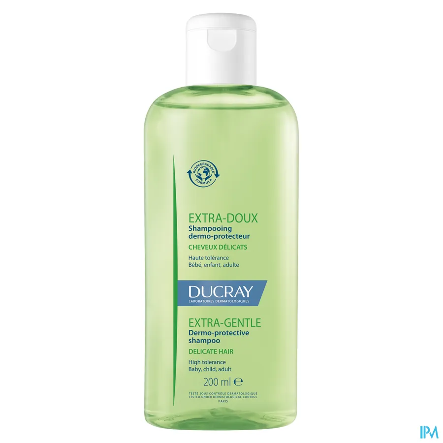 packshot van Ducray Extra-Doux Huidbeschermende Shampoo voor Normaal en Broos Haar Flacon 200 ml