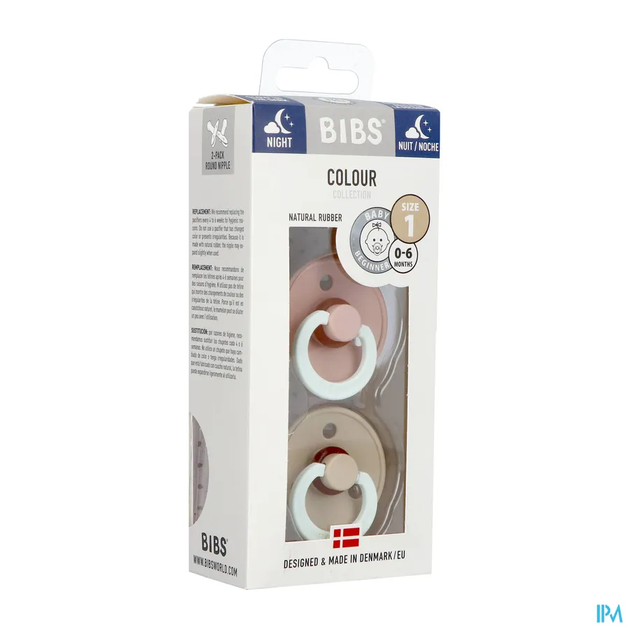 packshot van Bibs Glow in the Dark Fopspeen Duo Vanilla/Blush 0-6 2 stuks