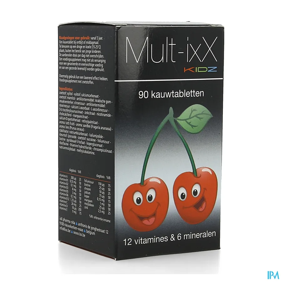 packshot van Mult-ixX Kidz met 12 Vitamines en 6 Mineralen 90 Kauwtabletten