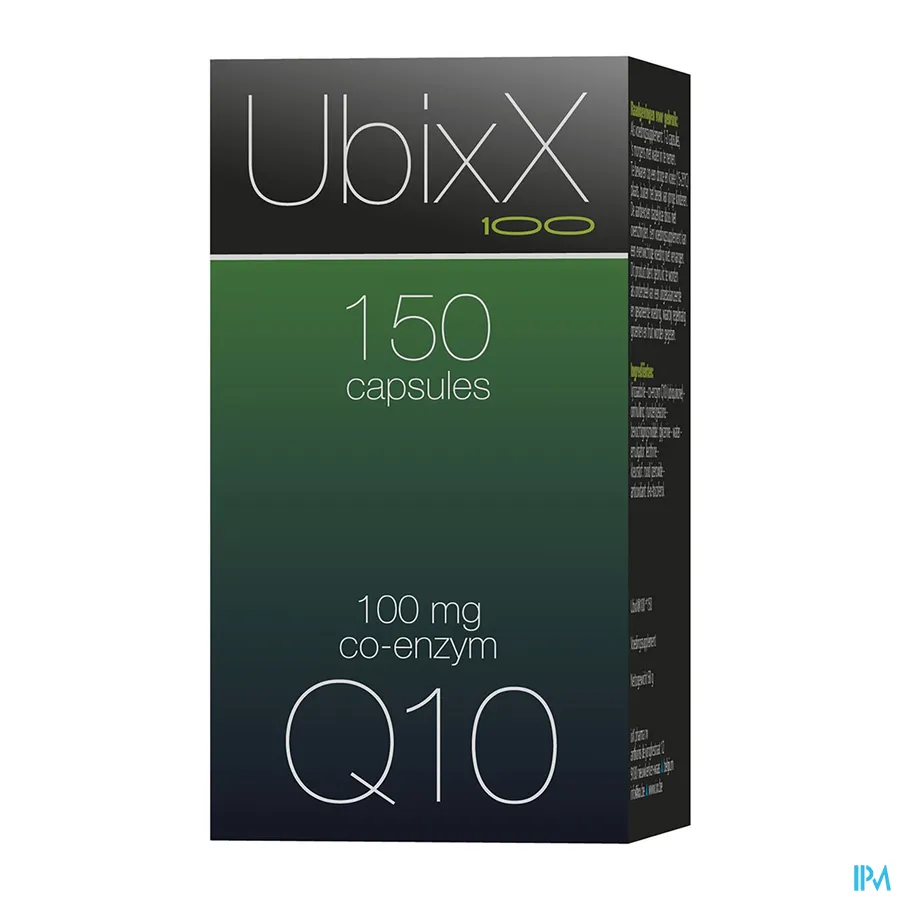 packshot van UbixX 100 met 100 mg Co-Enzym Q10 150 Capsules