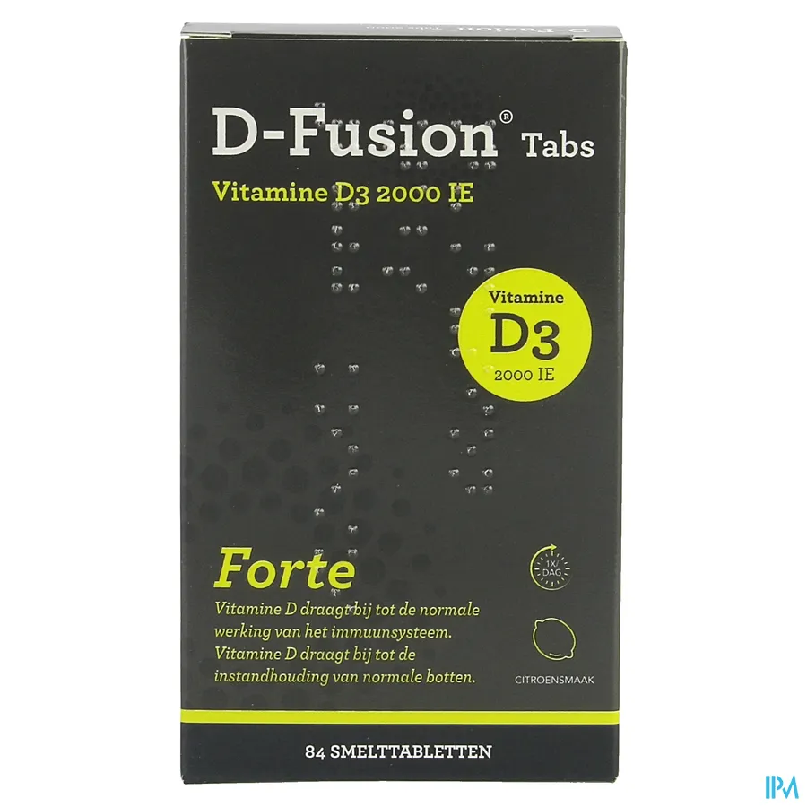 packshot van D-Fusion Tabs Forte met 2000 IE Vitamine D3 met Citroensmaak 84 Smelttabletten