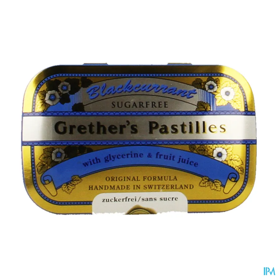 packshot van Grether's Pastilles Zwarte Bes Suikervrij in Blikken Doos 60 g