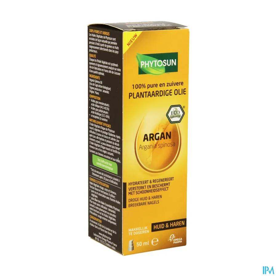 packshot van Phytosun Argan Plantaardige Olie voor Huid en Haren en Breekbare Nagels Pompje 50 ml