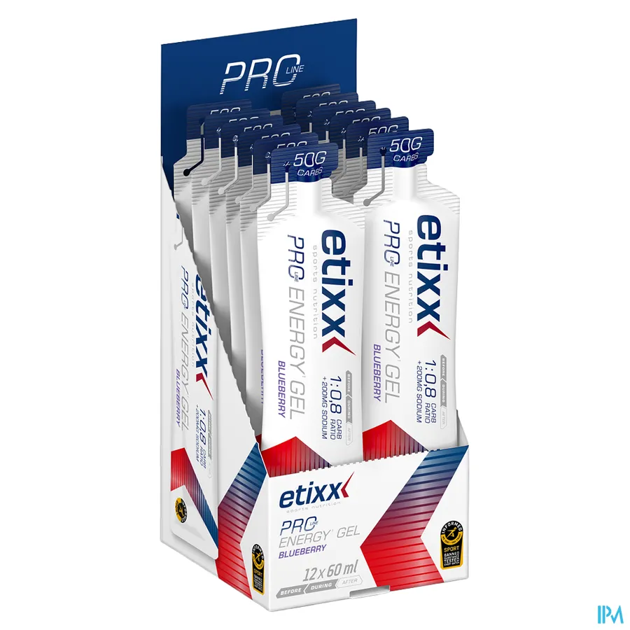 packshot van Etixx Pro Line Double Carb (50 g) Energy Gel met Natuurlijke Bosbessmaak 12 x 60 ml