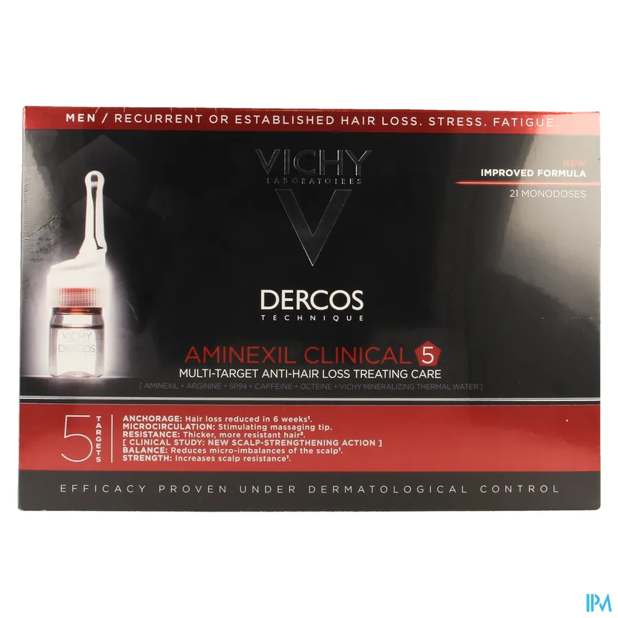 packshot van Vichy Dercos Aminexil Clinical 5 Mannen 21 ampullen