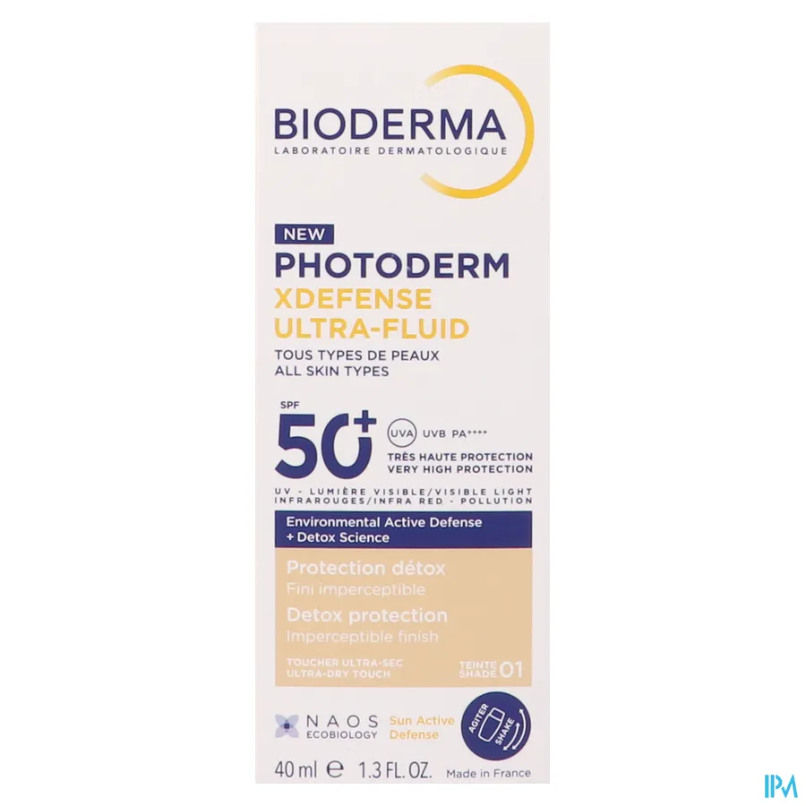 packshot van Bioderma Photoderm XDefense Ultra-Fluid SPF 50+ 40 ml Shade 01