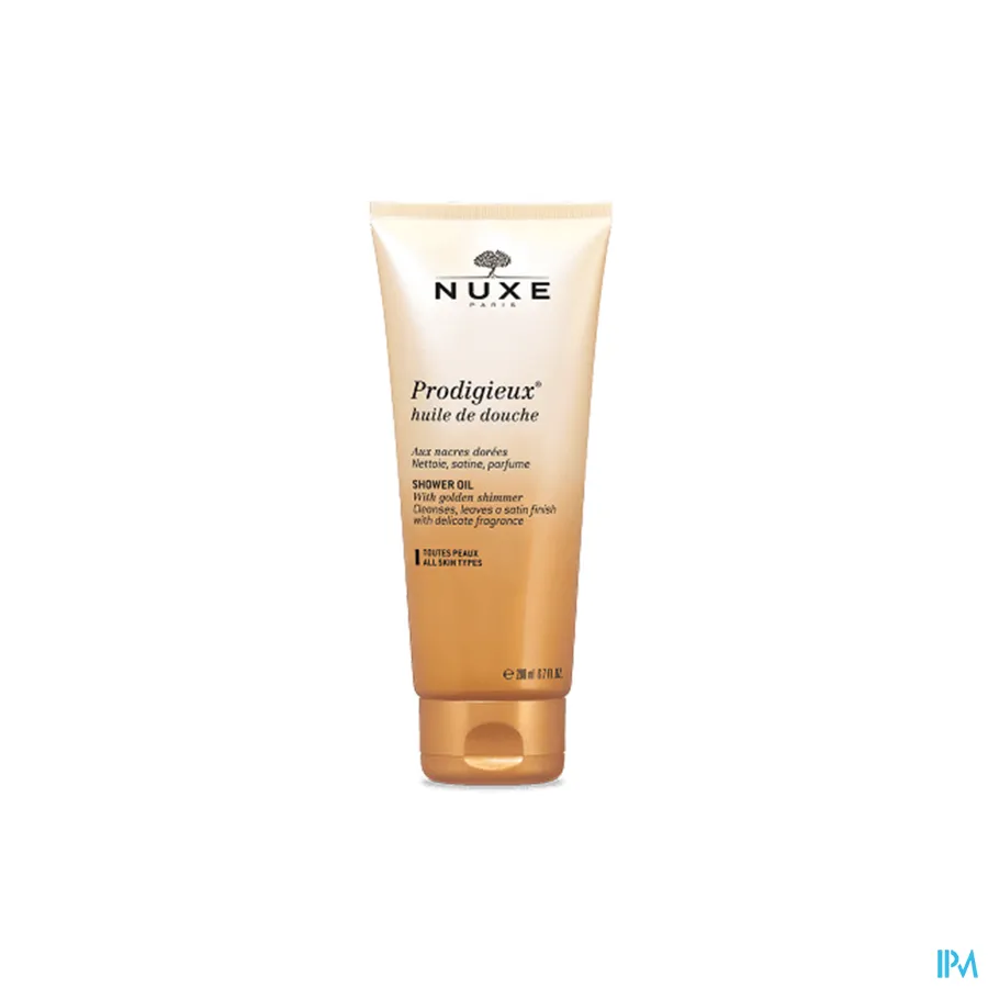 packshot van Nuxe Prodigieux Kostbare Geparfumeerde Douche-Olie met Goudkleurige Parelmoerdeeltjes voor Alle Huidtypes Tube 300 ml