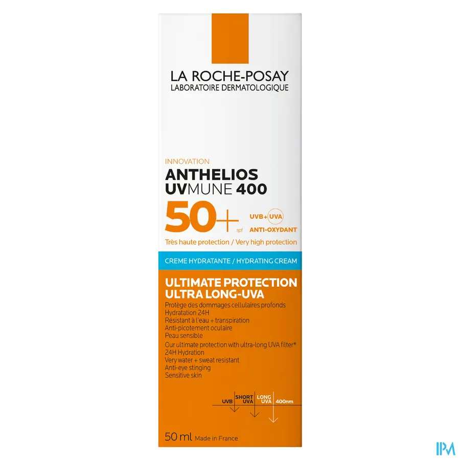 packshot van La Roche-Posay Anthelios UVmune 400 Hydraterende Crème Zonder Parfum SPF 50+ 50 ml