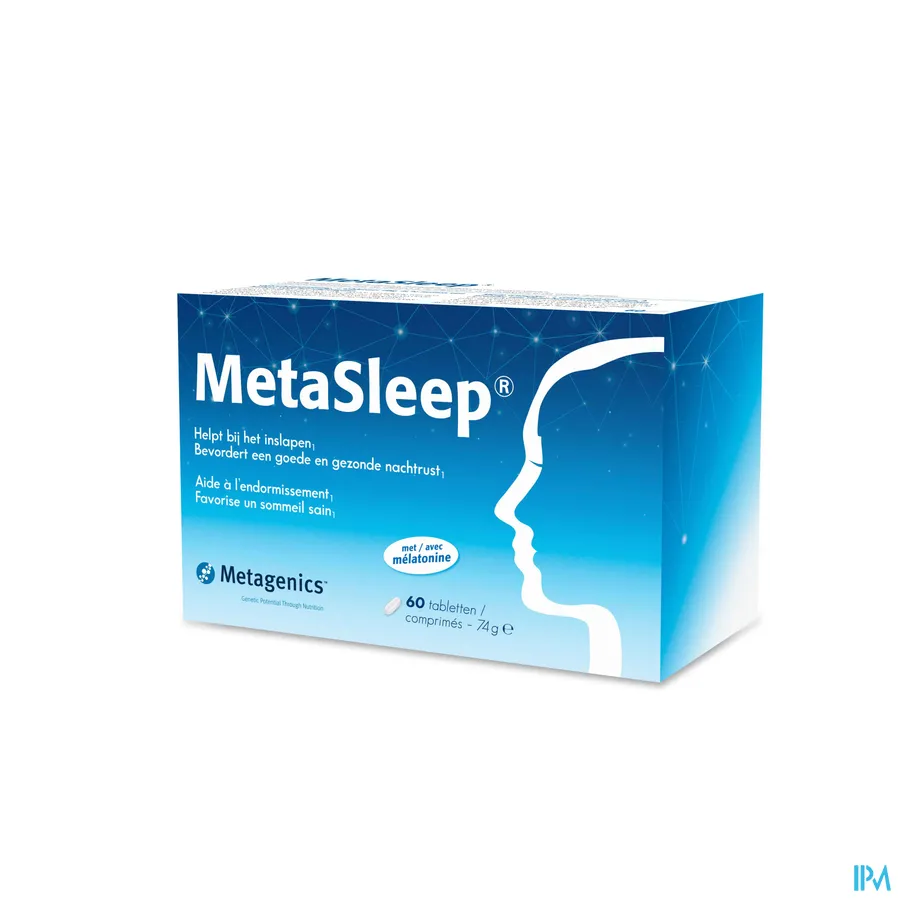 packshot van MetaSleep om te Helpen bij het Inslapen en voor Bevordering van een Goede en Gezonde Nachtrust 60 Tabletten