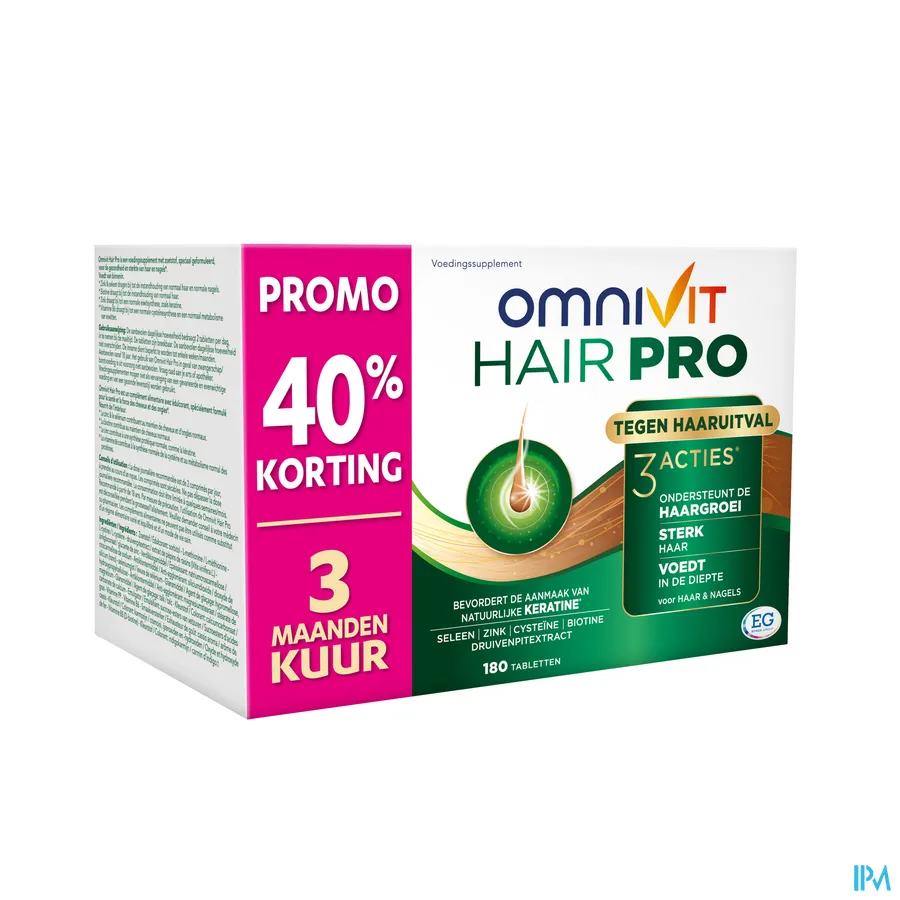 packshot van Omnivit Hair Pro Tegen Haaruitval 240 Tabletten (PROMO 2+2 Maanden Gratis!)