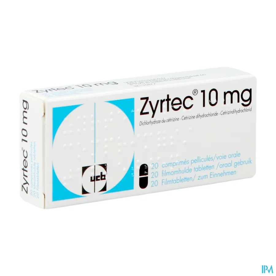 packshot van Zyrtec 10mg 20 tabletten