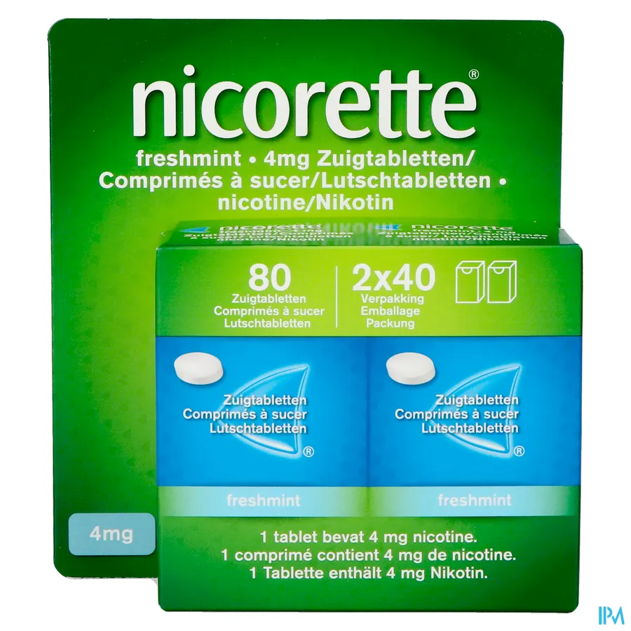 packshot van Nicorette Freshmint Zuigtabletten 4 mg 2 x 40 Stuks