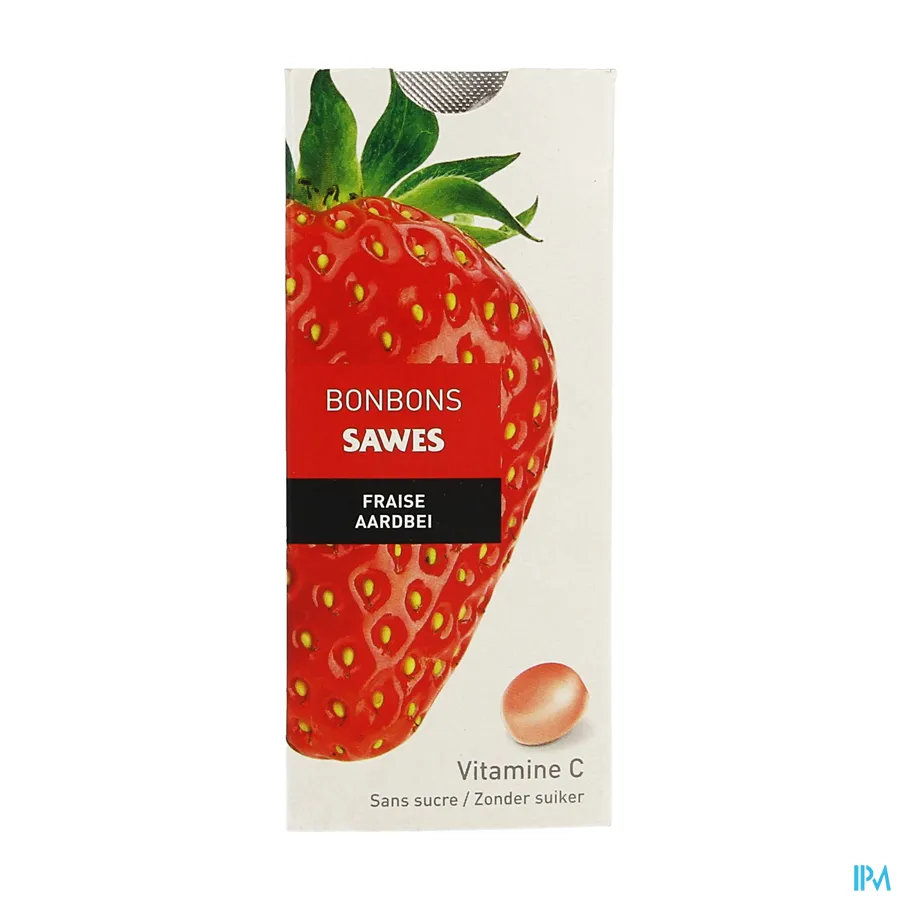 packshot van Sawes Aardbei Bonbons met Vitamine C zonder Suiker 10 Stuks