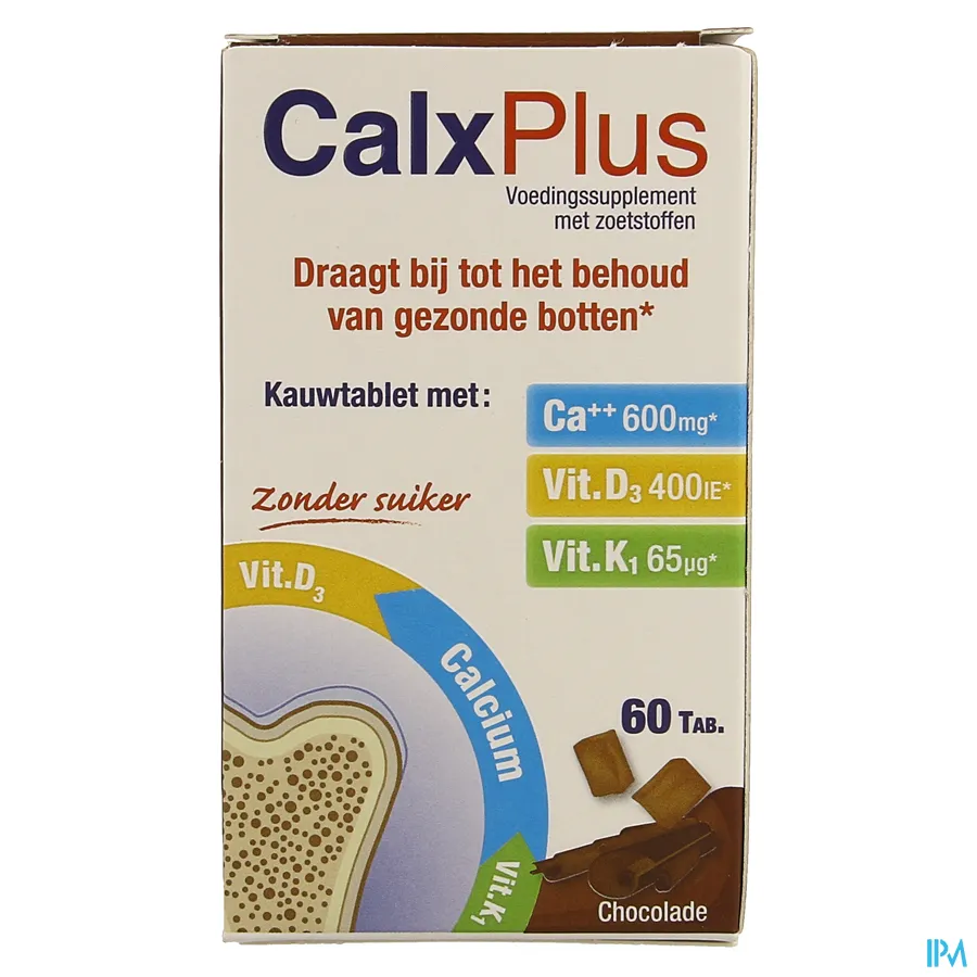 packshot van Calx Plus Chocolade 60 Kauwtabletten