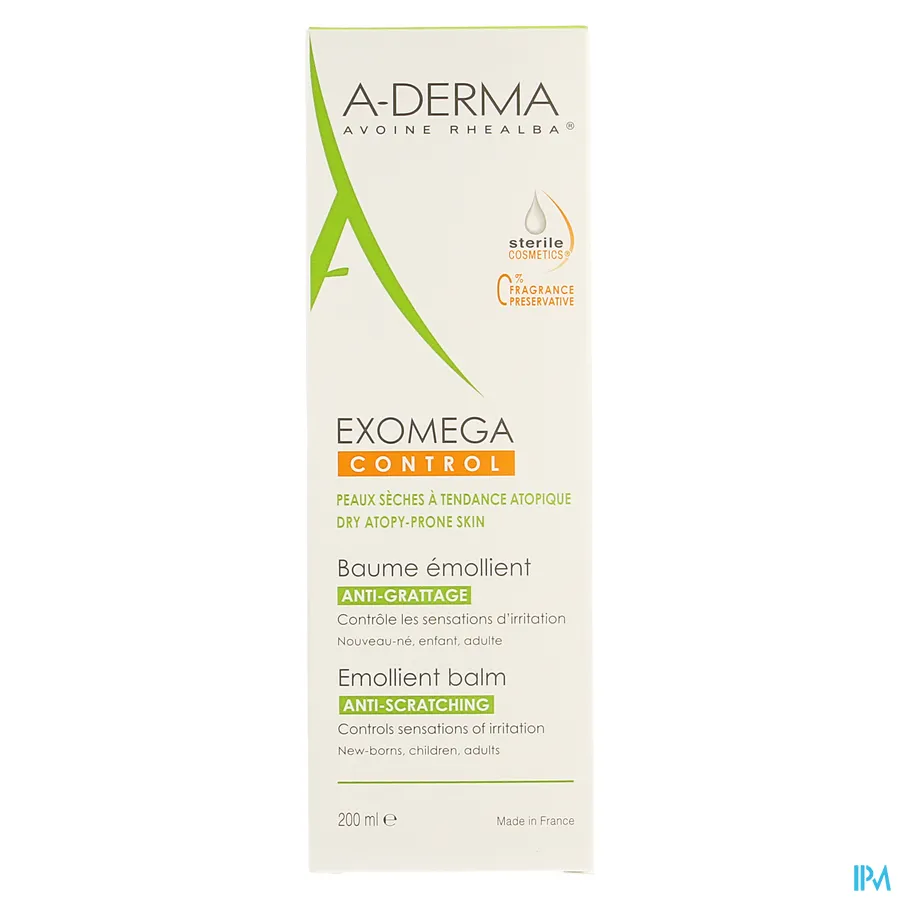 packshot van Aderma Exomega Control Emolliërende Balsem tegen Krabben voor Gelaat en Lichaam voor Droge Huid met Neiging tot Atopie 200 ml