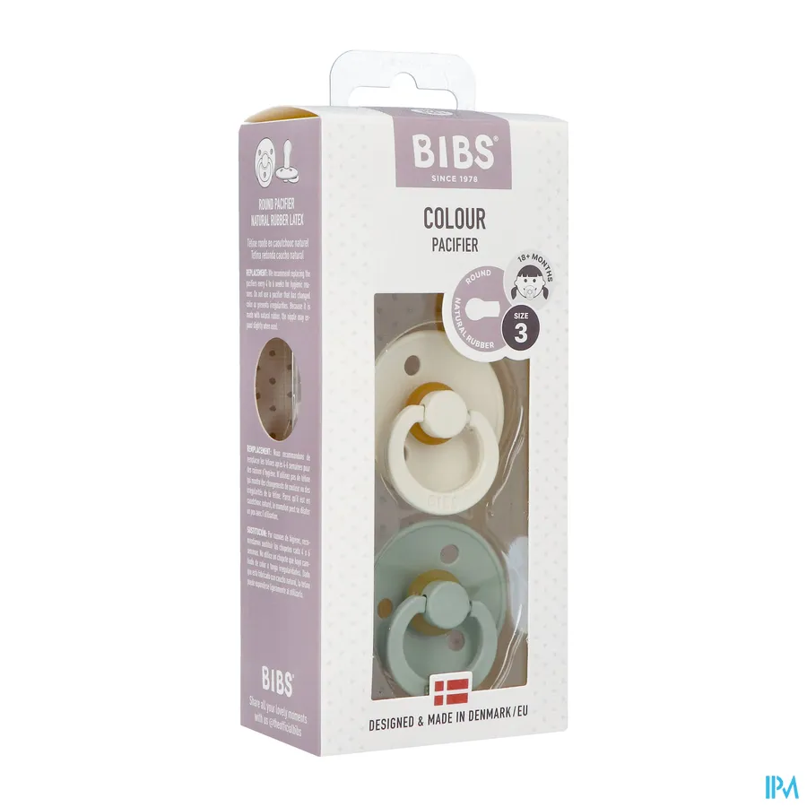 packshot van Bibs Fopspeen Duo Sage/Ivory 18+ 2 stuks