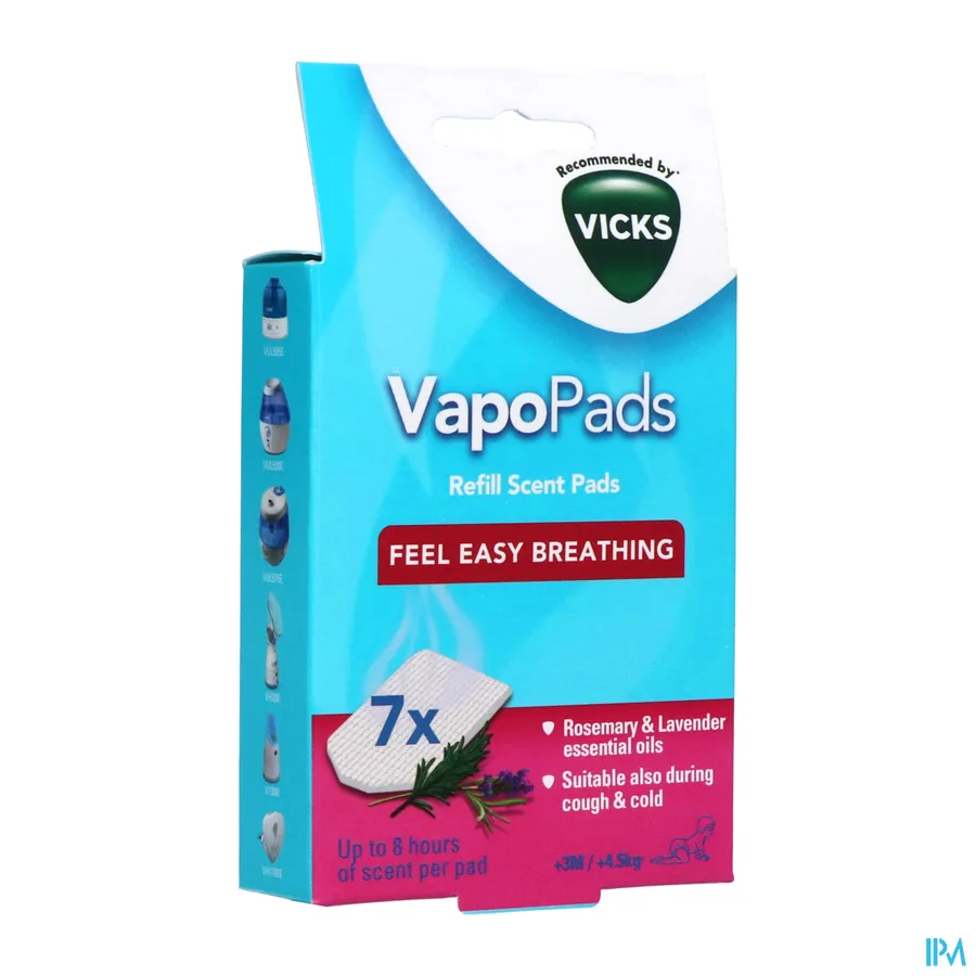 packshot van Vicks Paediatric Comforting VapoPads  -   Navulgeurpads met Rozemarijn- en Lavendelgeur 7 Stuks