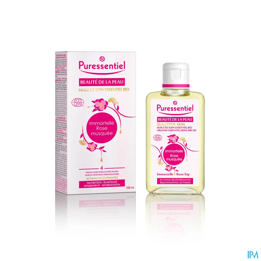 packshot van Puressentiel Bio-Verzorgingsolie Prachtige Huid met Immortelle en Rose Hip 100 ml