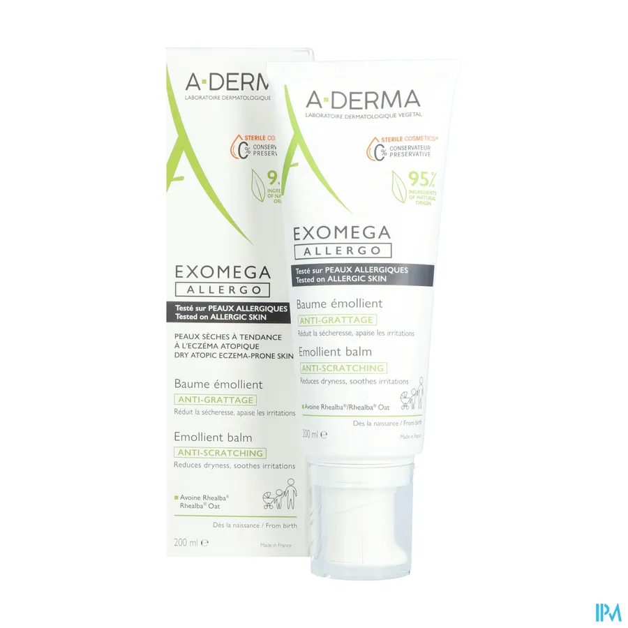 packshot van A-Derma Exomega Allergo Emolliërende Balsem 200 ml