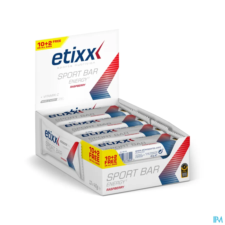 packshot van Etixx Energy Sport Bar met Frambozensmaak en Vitamine C 12 x 40g
