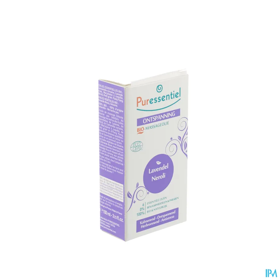 packshot van Puressentiel Bio-Massageolie Ontspanning  met Lavendel en Neroli 100 ml