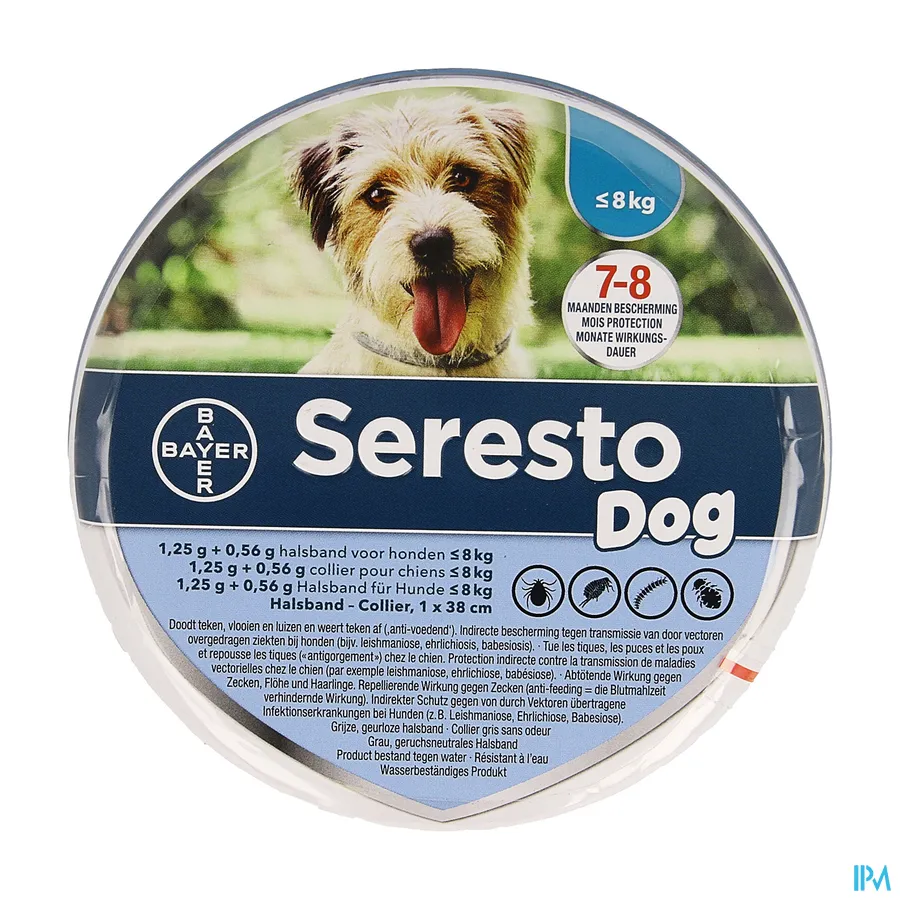packshot van Seresto Halsband Hond 1,25g + 0,56g ≤ 8 kg 1 stuk