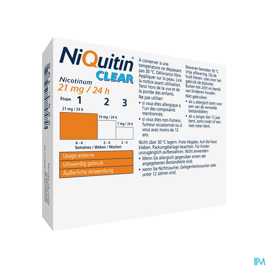 packshot van Niquitin clear patches 21mg 21 pleisters