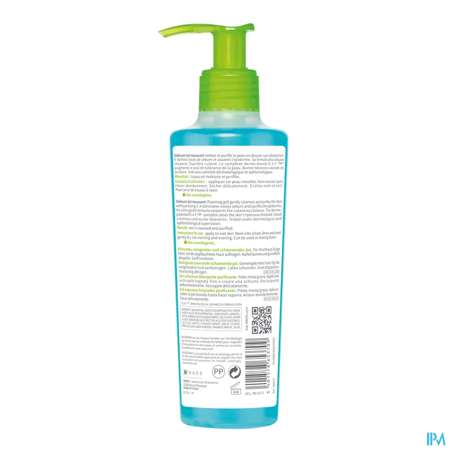 packshot van Bioderma Sebium Schuimende Gel Vette Huid 200ml