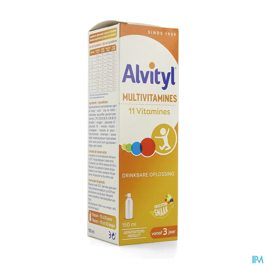 packshot van Alvityl Multivitamines met 11 Vitamines voor Fitheid en Evenwicht en Vitaliteit Pompflacon 150 ml