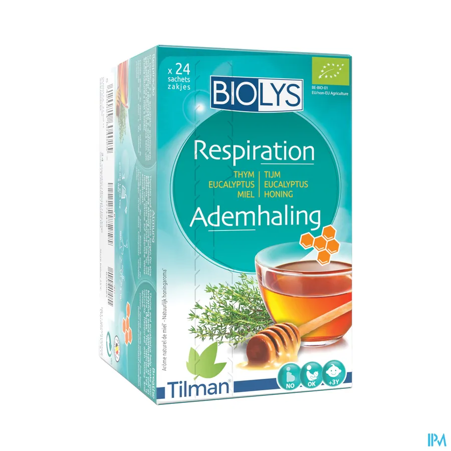 packshot van Tilman Biolys Ademhaling Tijm-Eucalyptus-Honing 24 zakjes