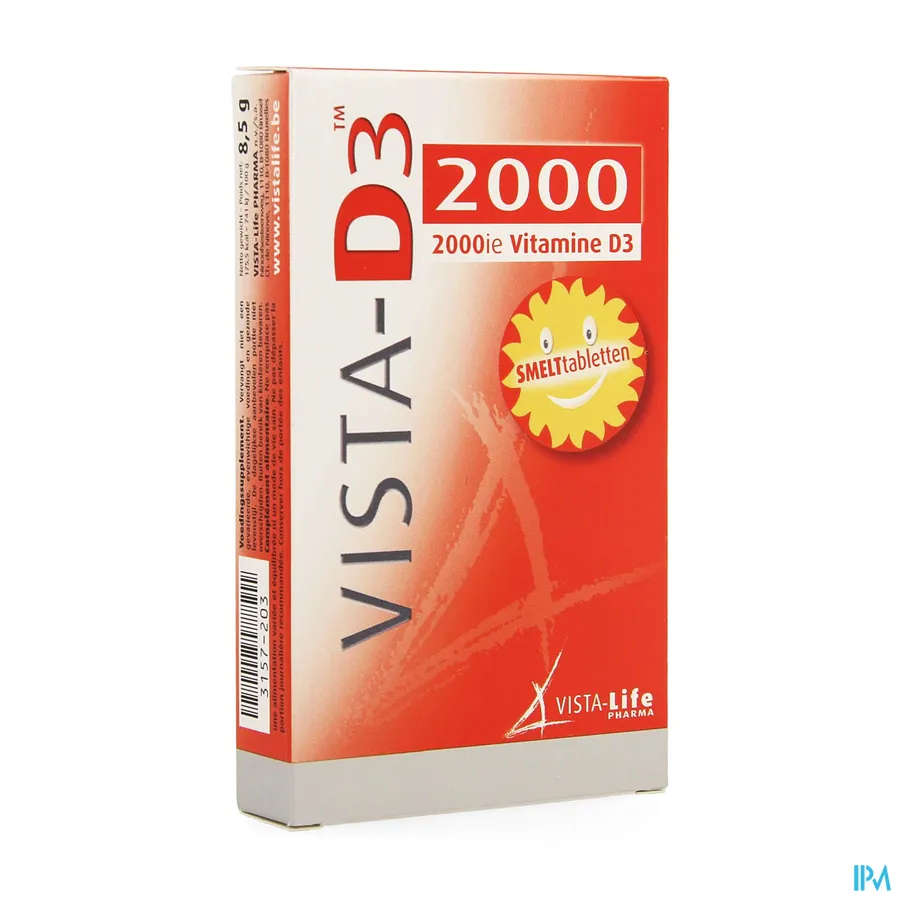 packshot van Vista-D3 2000 IE Vitamine D3 60 Smelttabletten