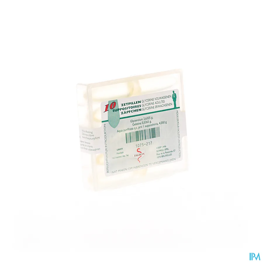 packshot van Glycerine Suppo Volw. 10 zetpillen