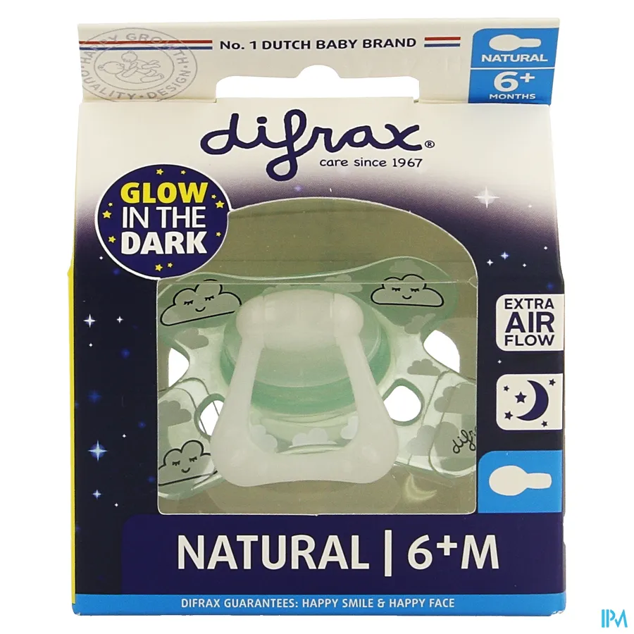 packshot van Difrax Fopspeen Natural Glow In The Dark 6+ 1 stuk