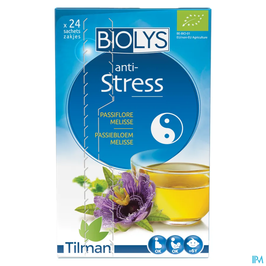 packshot van Biolys Thee tegen Stress met Passiebloem en Melisse 24 Zakjes
