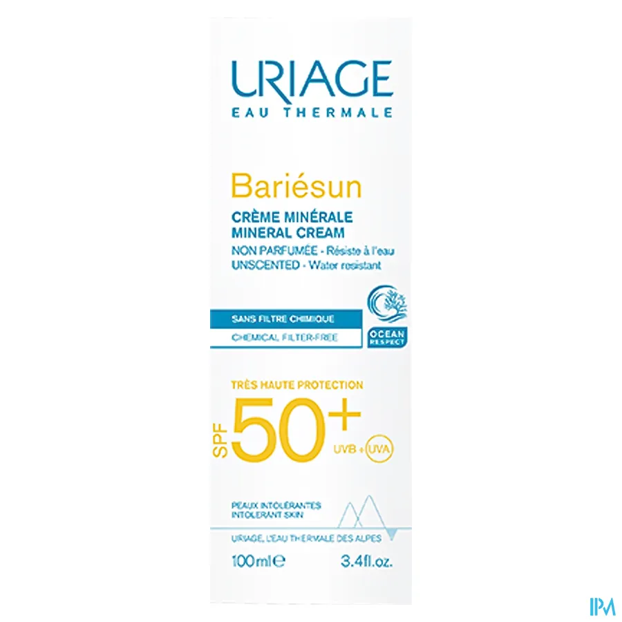 packshot van Uriage Bariésun Minerale Crème met SPF 50+ voor Kinderen en Volwassenen 100 ml