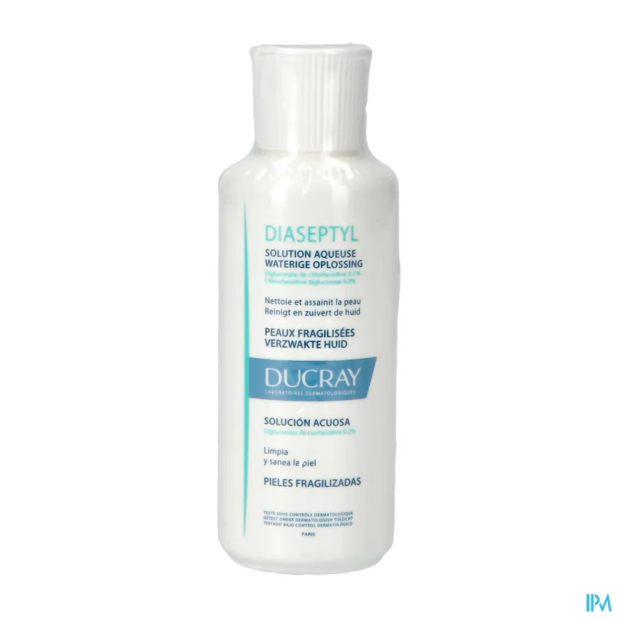 packshot van Ducray Diaseptyl Oplossing met 0,2% Chloorhexidinedigluconaat voor Ontsmetting van de Huid Flesje 125 ml