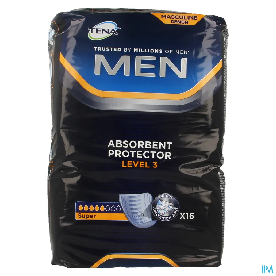 packshot van Tena for Men Level 3 Absorberend Verband voor Mannen met Matig tot Zwaar Urineverlies 16 Stuks