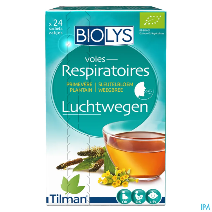 packshot van Tilman Biolys Luchtwegen Sleutelbloem-Weegbree 24 zakjes