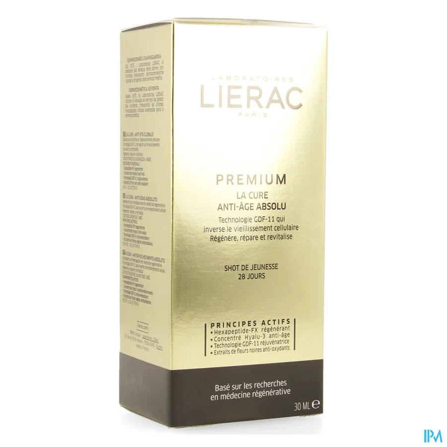packshot van Lierac Premium La Cure Anti-Âge Absolu - Kuur met Absoluut Anti-Ageing Effect voor Gelaat - Verjongend Shot voor 1 Maand 30 ml