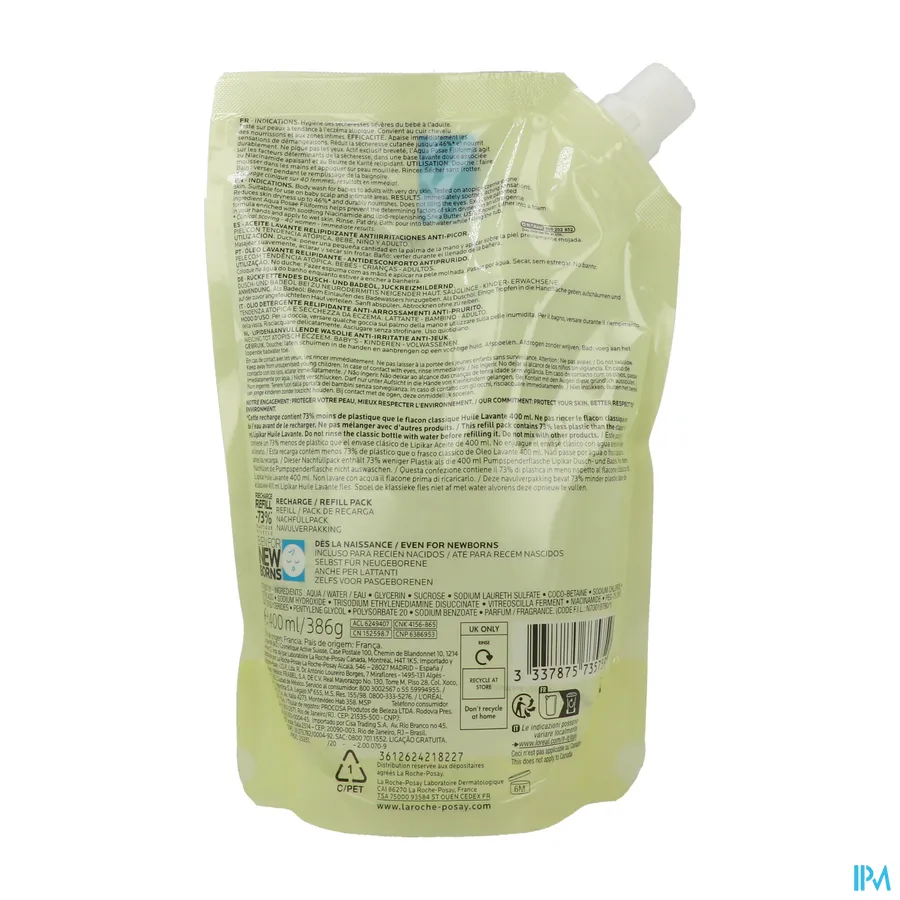 packshot van La Roche-Posay Lipikar Refill Wasolie AP+ Navulling 400 ml