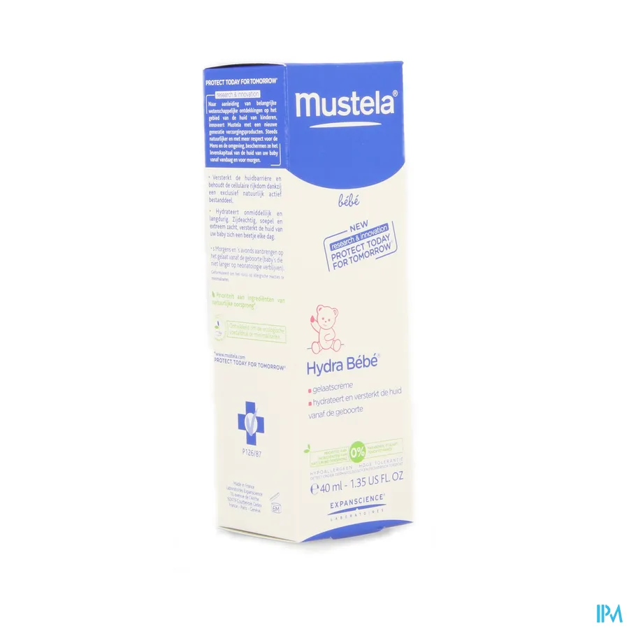 packshot van Mustela Baby en Kind Hydra Bébé Gelaatscrème voor Normale Huid 40 ml