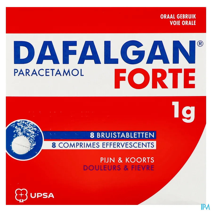 packshot van Dafalgan Forte 1 g 8 Bruistabletten