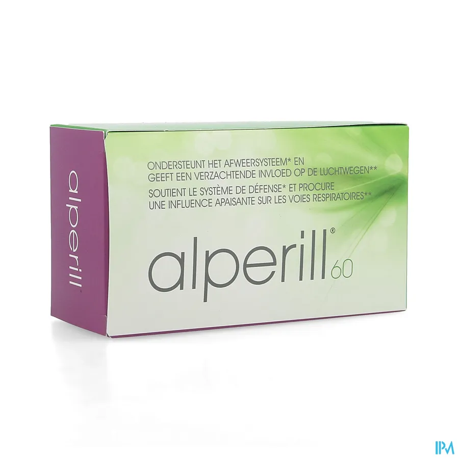 packshot van Alperill voor Ondersteuning van het Afweersysteem en voor een Verzachtende Invloed op de Luchtwegen 60 Softgels
