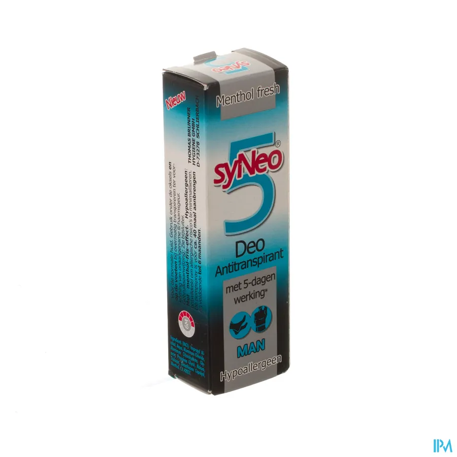packshot van SyNeo Deo Antitranspirant met 5 Dagen Werking Man Menthol Fresh 30 ml voor Voeten en Oksels