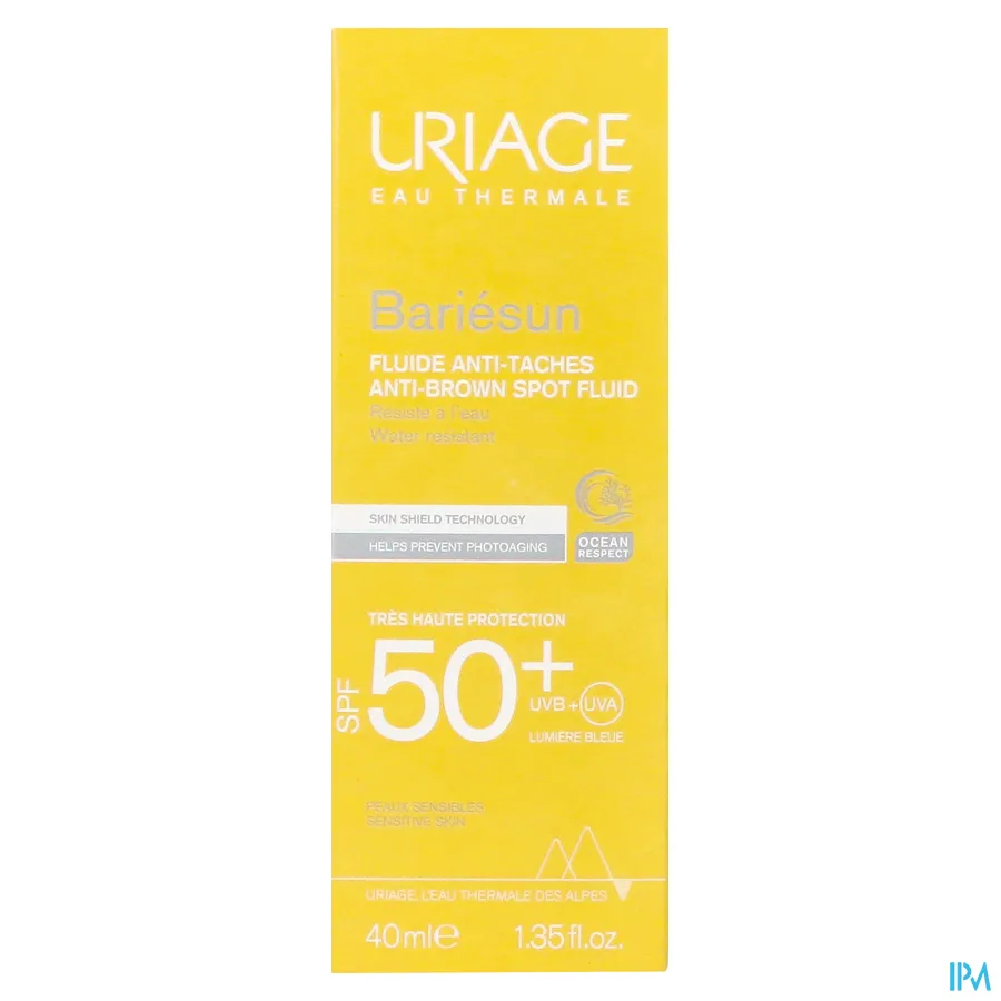 packshot van Uriage Bariesun SPF50+ Fluide A/vlek Tube 40 ml