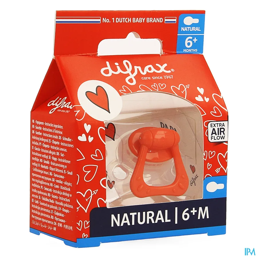 packshot van Difrax Fopspeen Natural I Love Papa/Mama 6+ 1 stuk