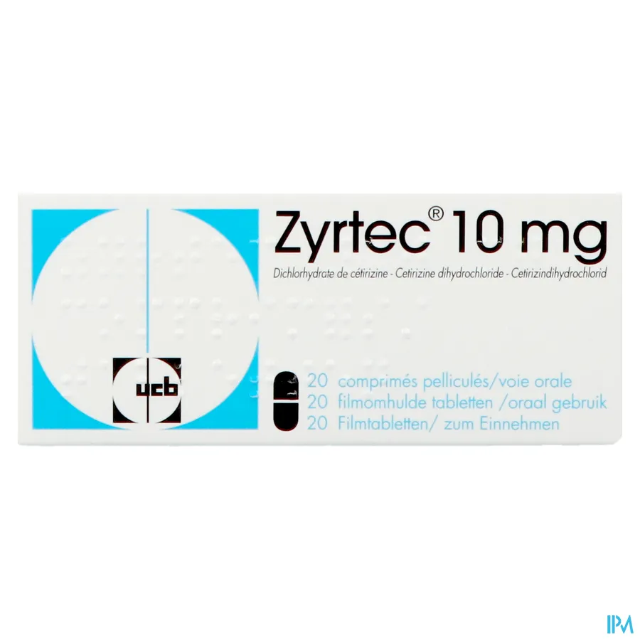 packshot van Zyrtec 10mg 20 tabletten