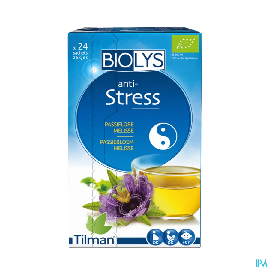 packshot van Biolys Thee tegen Stress met Passiebloem en Melisse 24 Zakjes