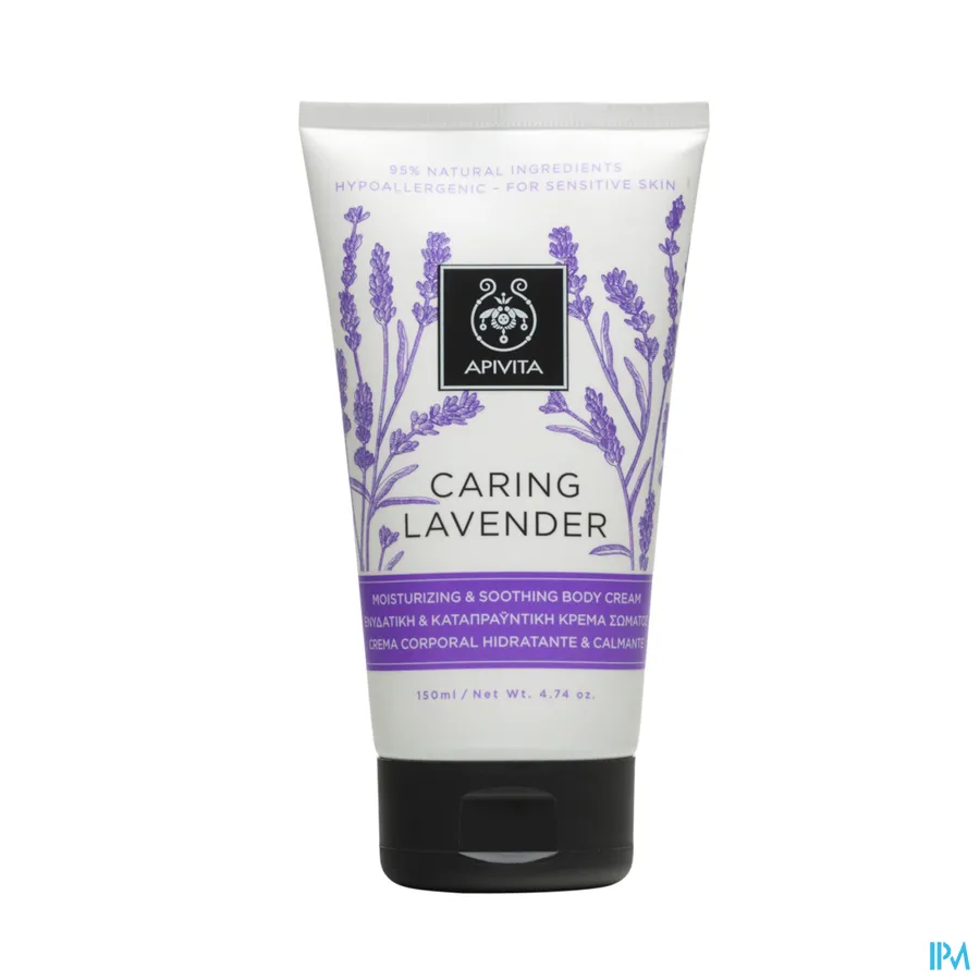 packshot van Apivita Caring Lavender Hydraterende en Kalmerende  Lichaamscrème Tube 150 ml